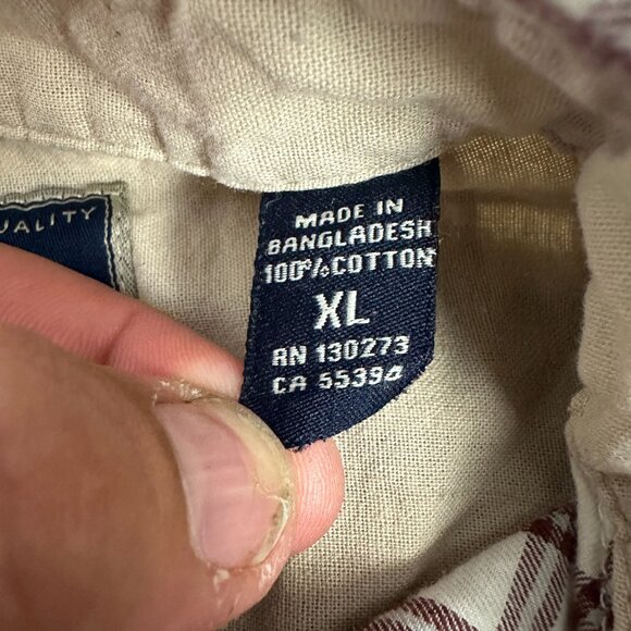 Wrangler Mens XL Plaid Long Sleeve Button-Down Shirt Red & Cream Checkered - Picture 4 of 5